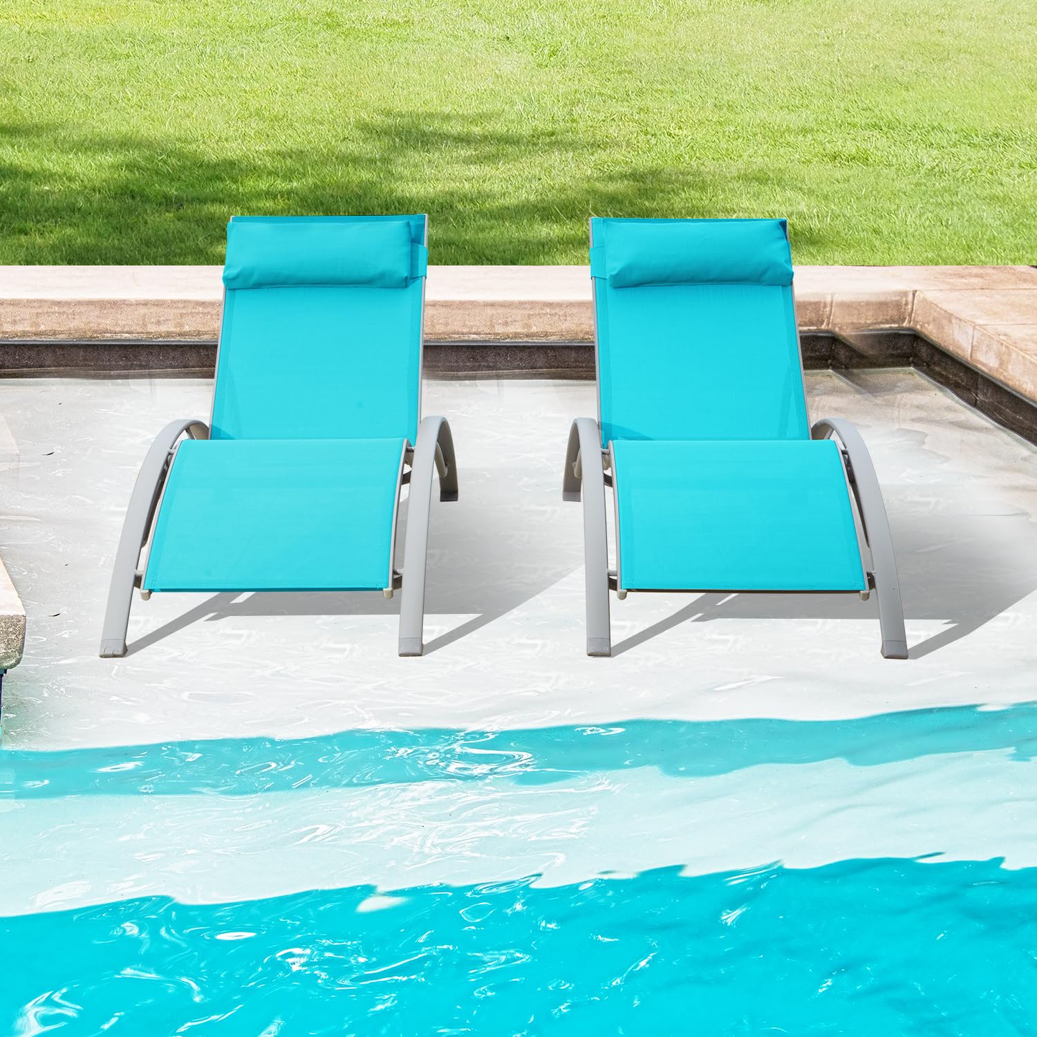 Deck Chair Lounger - เก้าอี้อาบแดดอลูมิเนียมสำหรับกลางแจ้ง ทนทานทุกสภาพอากาศ เหมาะสำหรับริมสระน้ำ ระเบียงสนามหญ้า และสวนหลังบ้าน