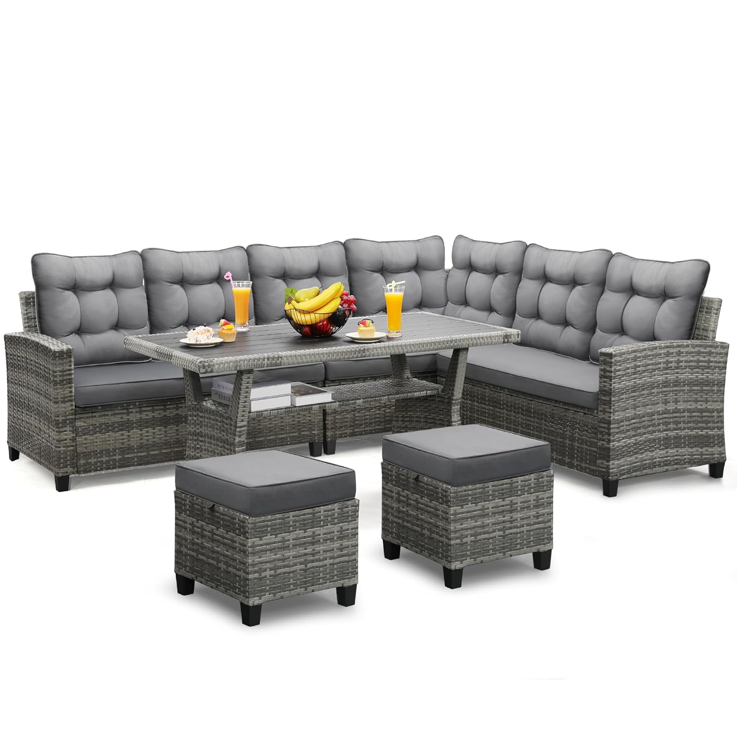 Outdoor Furniture Ideas - ชุดเฟอร์นิเจอร์ลานบ้าน 6 ชิ้น ชุดรับประทานอาหารและพูดคุย สีเทา |