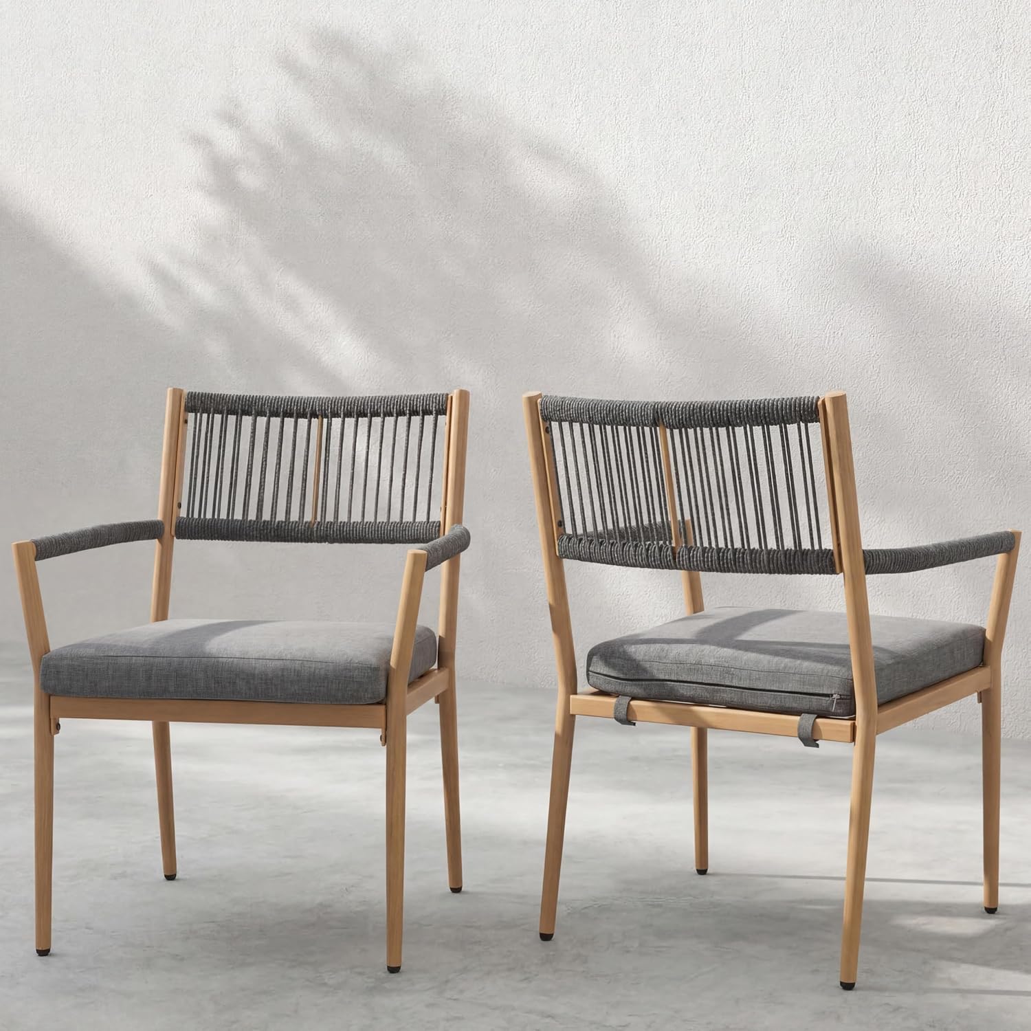 Deck Chair Lounger - เก้าอี้รับประทานอาหารกลางแจ้ง พนักพิงเชือก พร้อมที่วางแขน ชุด 2 ตัว