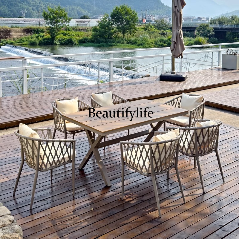 Outdoor Furniture Italian - ชุดเฟอร์นิเจอร์สวนแบบกันน้ำสไตล์เรโทร ชุดเฟอร์นิเจอร์สวนดีไซน์อิตาลีทันสมัยทำจากโลหะ เฟอร์นิเจอร์สวนแบบพกพา