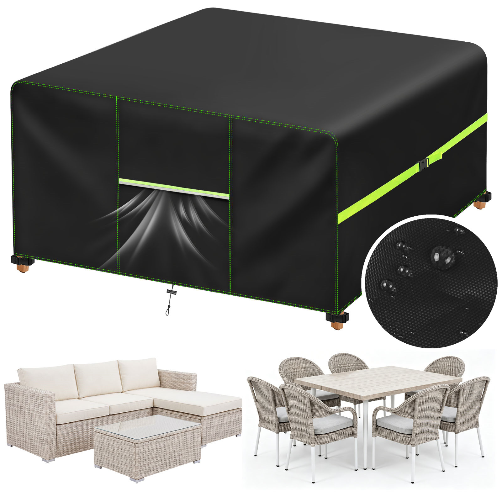 Outdoor Furniture Manufacturer - ผ้าคลุมเฟอร์นิเจอร์สวนพร้อมช่องระบายอากาศกันน้ำลานบ้านหวายโซฟาชุดโต๊ะเก้าอี้ผ้าคลุม 210D อ็อกซ์ฟอร์ดกันลม 125/180/200/242 ซม.