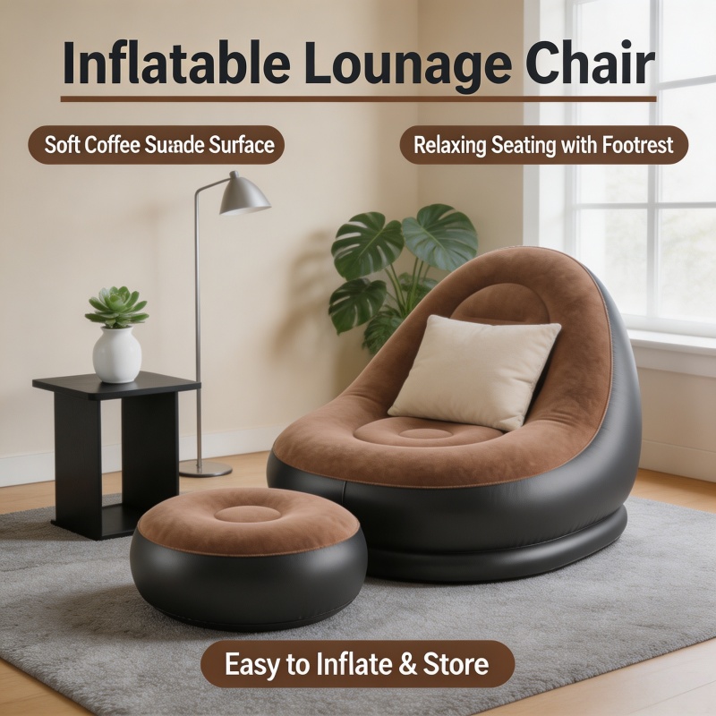 Outdoor Furniture Cheap - โซฟาปรับนอนแบบพกพา เก้าอี้เป่าลม พับได้ ใช้ได้ทั้งในบ้านและนอกบ้าน พร้อมที่วางเท้า เตียงลมพับได้