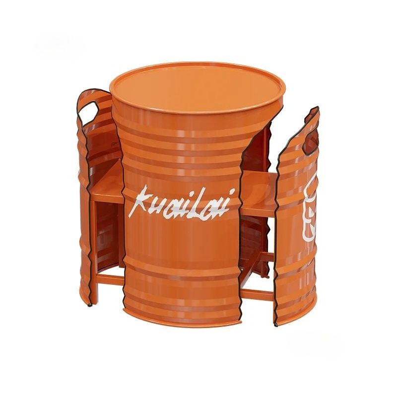 Outdoor Furniture Oil - ชุดเฟอร์นิเจอร์เหล็กดัดสำหรับสวน คาเฟ่ ลานบ้าน โต๊ะและเก้าอี้ถังน้ำมันสไตล์อินดัสเทรียลสำหรับพักผ่อนกลางแจ้ง