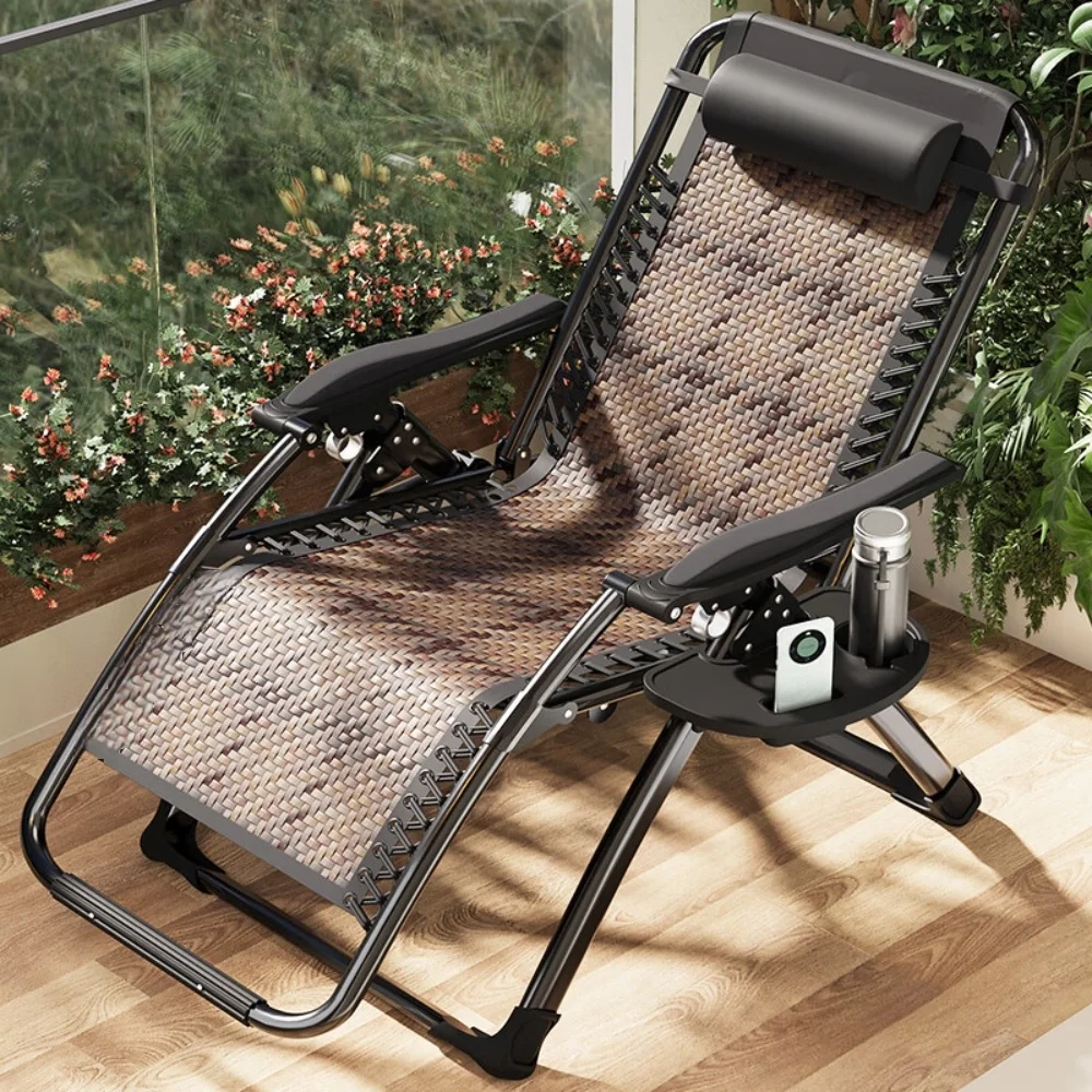 Deck Chair Lounger - เฟอร์นิเจอร์กลางแจ้งปี 2026 เก้าอี้พับได้แบบพกพา โครงโลหะ หุ้มด้วยผ้า PE
