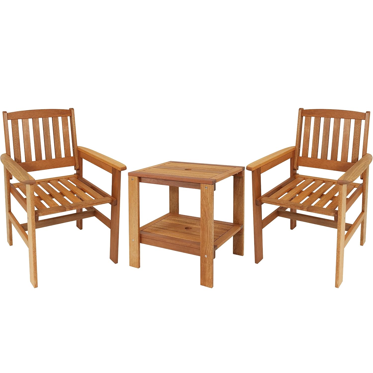 Outdoor Furniture Oil - ชุดเฟอร์นิเจอร์ไม้สำหรับลานกลางแจ้ง 3 ชิ้น ประกอบด้วยเก้าอี้ 2 ตัวและโต๊ะ