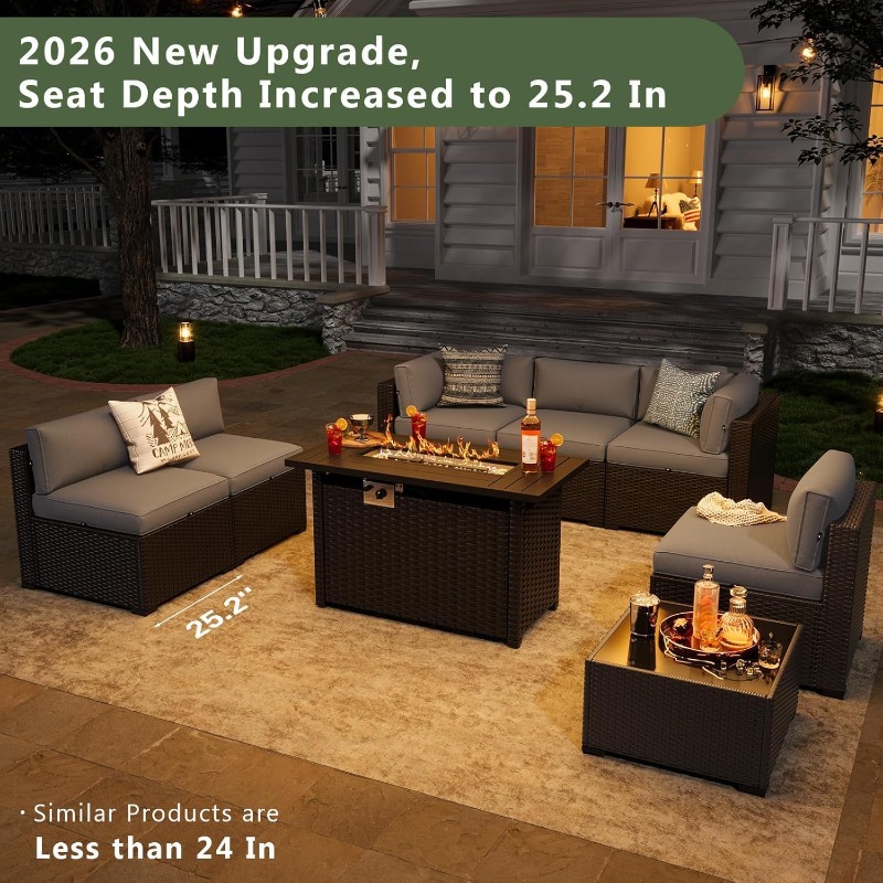 Outdoor Furniture Fire Pit - ชุดเฟอร์นิเจอร์ลานบ้าน Aoxun 8 ชิ้น พร้อมโต๊ะเตาผิงขนาด 44