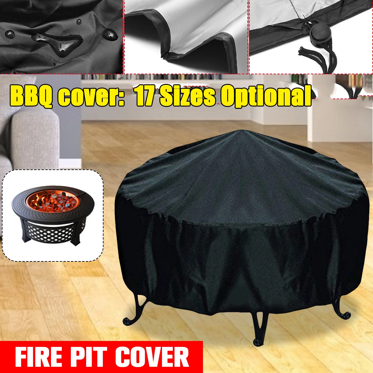 Outdoor Furniture Fire Pit - กันน้ํา Patio Fire Pit Cover สีดํา