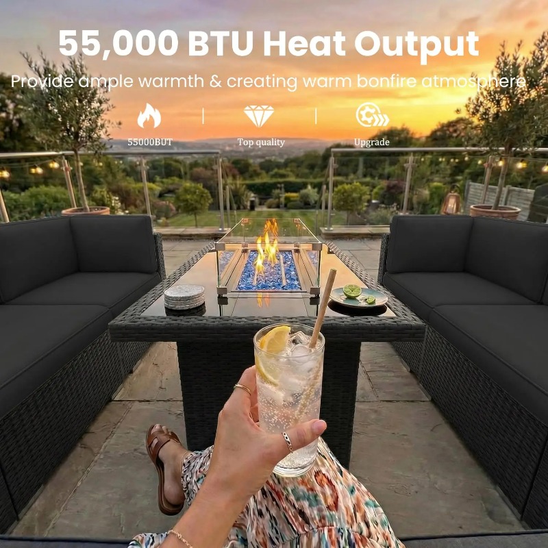 ชุดโซฟาหวายสำหรับลานกลางแจ้ง 8 - Outdoor Furniture With Fire Pit Table บทวิจารณ์และราคา