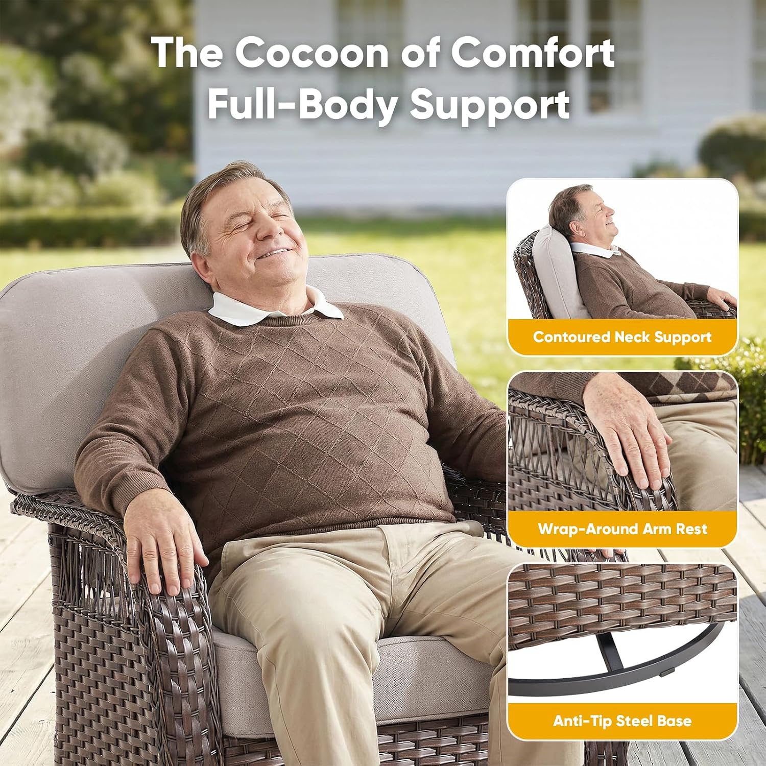 ชุดเก้าอี้โยกหมุนหวายสำหรับลาน - Deck Chair Lounger บทวิจารณ์และราคา
