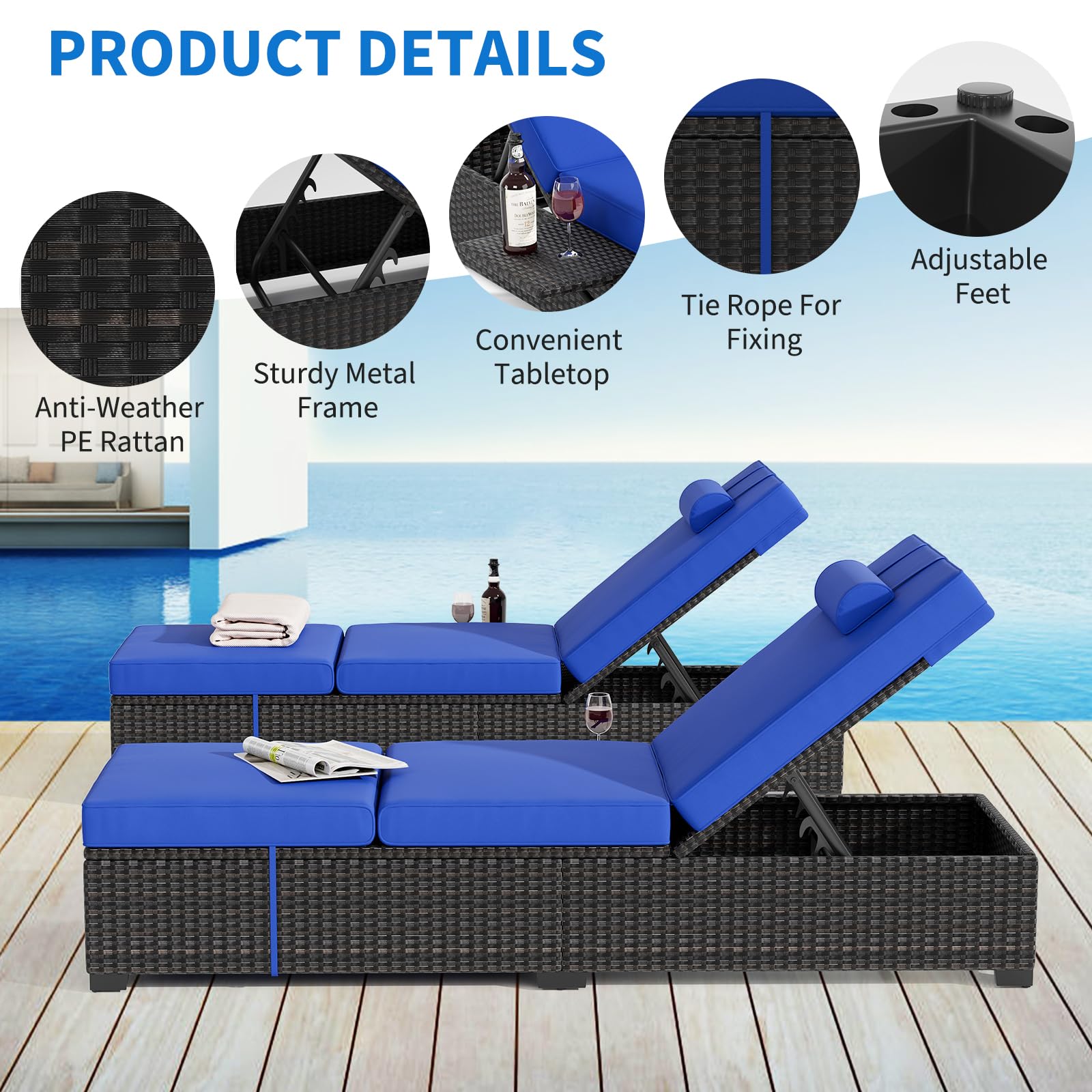 เก้าอี้อาบแดดกลางแจ้งแบบชุด 2  - Deck Chair Lounger บทวิจารณ์และราคา